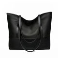 Cross-border new women's tote bag 2021 Korean version large-capacity shoulder bag, Oxford cloth spliced soft leather handbag.