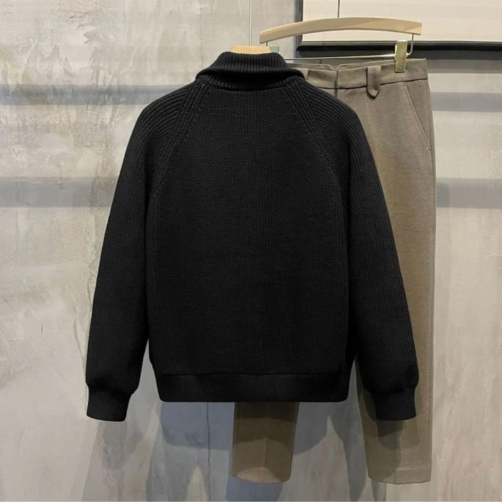 Man%20Clothes%20Black%20Collared%20Jacket%20Cardigan%20Knitted%20Sweaters%20for%20Men%20Zipper%20Coat%20Zip-up%20Large%20Big%20Size%20Old%20Korean%20Style%20Overfit%20S%20-%20Image%203