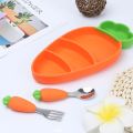 【NEW】 Children Silicone Dinner Pate Carrot Bowl Stainless Steel Fork Spoon Tableware Set Baby Food Supplementary Meal Plate Baby Stuff. 