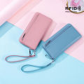 Women's wallet rfid anti-theft brush foreign trade Korean version fashion and simple leather long passport bag clutch. 