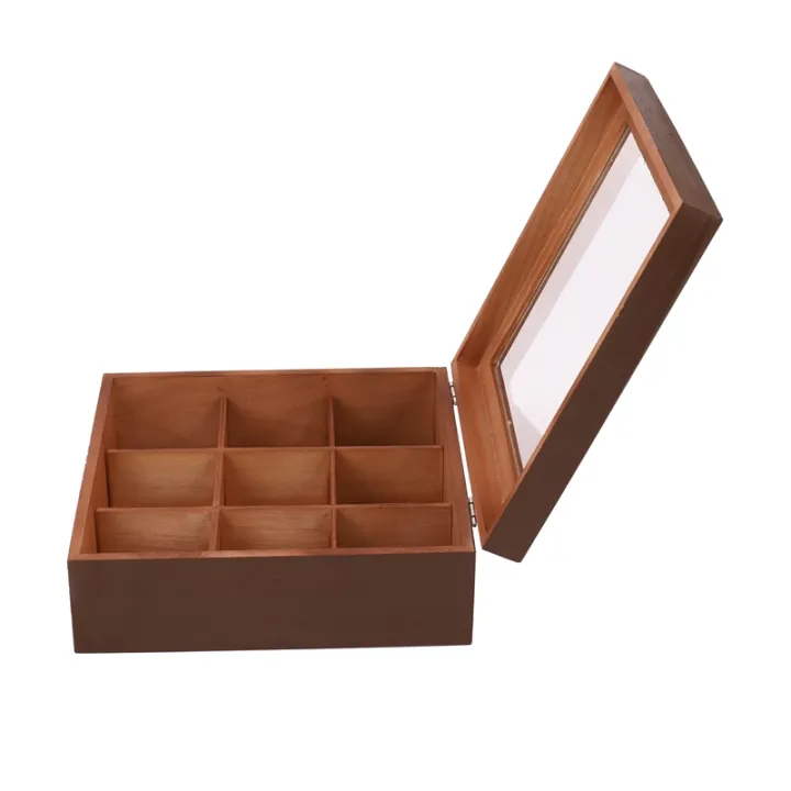Wooden%209%20Grids%20Tea%20Box%20Tea%20Bags%20Container%20Storage%20Box%20Square%20Gift%20Box%20Case%20Transparent%20Top%20Lid%20Jewelry%20Storage%20Box%20-%20Image%204