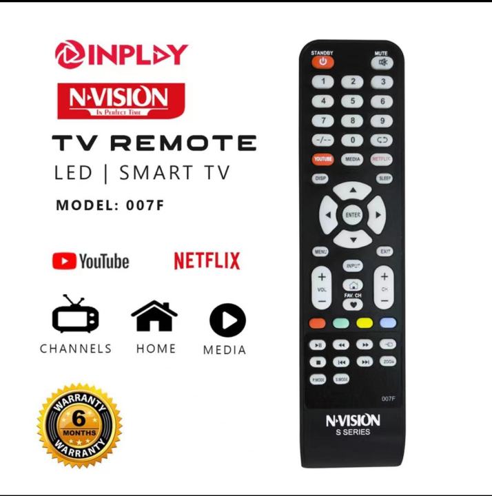 InplayNvision Smart TV Remote control 007F Model Compatible Also Basic TV