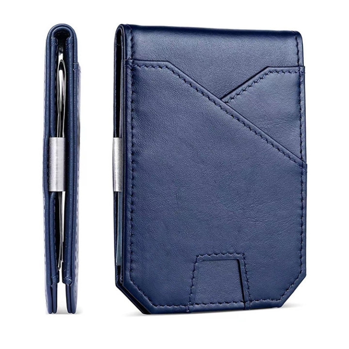 Foreign trade multi card anti-theft cattle piup bag, oil wax leather wallet, men's customized card , genuine leather dollar clip