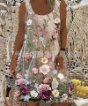 2021 Casual Floral round Neck Printed All-Matching Vest Dress.