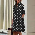 Women Simple Shirt Dress Summer Vintage Elegant Solid Pocket Long Sleeves Midi Dresses Female Turn-down Collar Dresses Vestidos. 