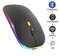 Rechargeable Wireless RGB Waterproof Optical Mouse, For Pc and Laptop Gamer Dual Model 2.4GHz Mouse - Nano receiver - Palm Grip - Black Fun Gaming - Optical Wireless Mouse.