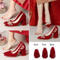 Chinese Wedding Shoes Bridal Shoes Women2023New Xiuhe Wedding Dress Two-Way Red High Heel Chunky Heel Wedding Shoes. 