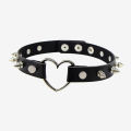 【3C VictoryEagle】Punk Collar Choker Black PU Leather Heart Cross Spike Necklace Cosplay Body Accessories Trend Jewelry.