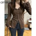aimilianPure Hot Girl Long-Sleeved Sun Protection Shirt Women's Spring and Autumn Design Sense Niche Slim Fit Slimming Cardigan Top.
