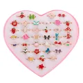 36pcs/box Cute Cartoon Kids Rings Korean Animal Flower Adjustable Child Girls Finger Rings Children Kawaii Sweet Gifts. 