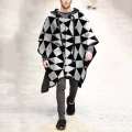 Vintage Wool Poncho Mens Winter Jackets and Coats Oversized Hooded Cape Irregular Long Trench Coat Male Cloak Print Outerwear. 