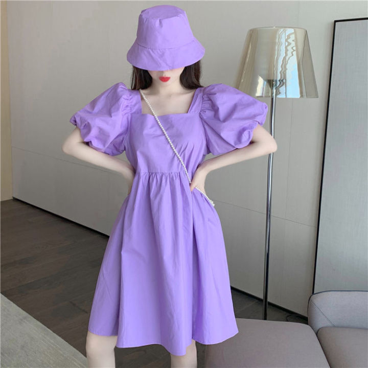 2023%20New%20Female%20Student%20Korean%20Style%20Loose%20Internet%20Hot%20Purple%20Hepburn%20Style%20Puff%20Sleeve%20Dress%20-%20Image%202