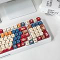Keycap Set PBT Sublimation Cat Kitchen Cute Keycaps 131 Keys MOA Profile Red Blue Key Caps for DIY Mechanical Keyboard.