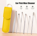 Ear Pick Set Portable Ear Cleaner Set Stainless Steel With Lather Case-6PCS.
