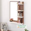 Wall Mount Venity Mirror Furnisha Home Furniture Rico Mini Engineered Wood Melamine Board Frame Wall Mount Dressing Table Mirror with 4 Shelves 30/24''.