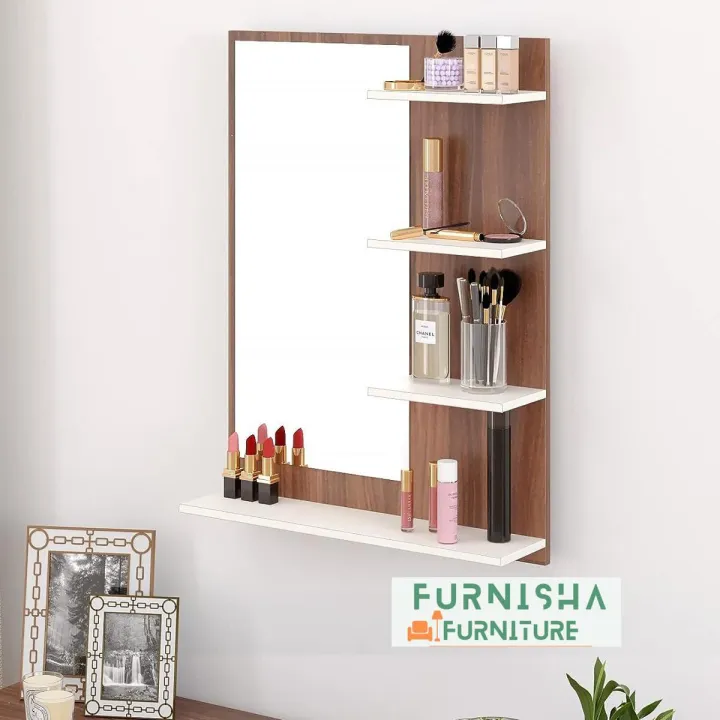 Wall%20Mount%20Venity%20Mirror%20Furnisha%20Home%20Furniture%20Rico%20Mini%20Engineered%20Wood%20%20Melamine%20Board%20Frame%20Wall%20Mount%20Dressing%20Table%20Mirror%20with%204%20Shelves%2030/24''%20-%20Image%202