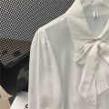 Lantern Sleeve Elegant Spring and Autumn Bow Shirt White Chiffon Shirt Women's Formal Wear Lace-up Fashionable Professional Top. 