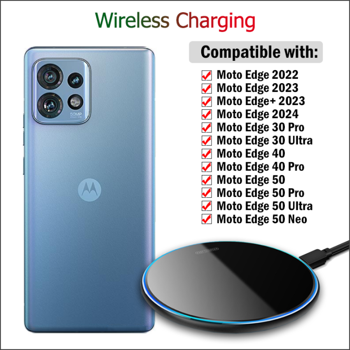 15W Fast Charger for Motorola Edge 40 50 Pro 30 Ultra 50 Neo Moto Edge 2023 2024 Charging Pad with USB Cable
