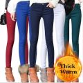 Pencil Pants For Women Winter Warm Skinny Femme Trousers With Velvet Inside Solid Slim Female Pants Plus Size Black. 