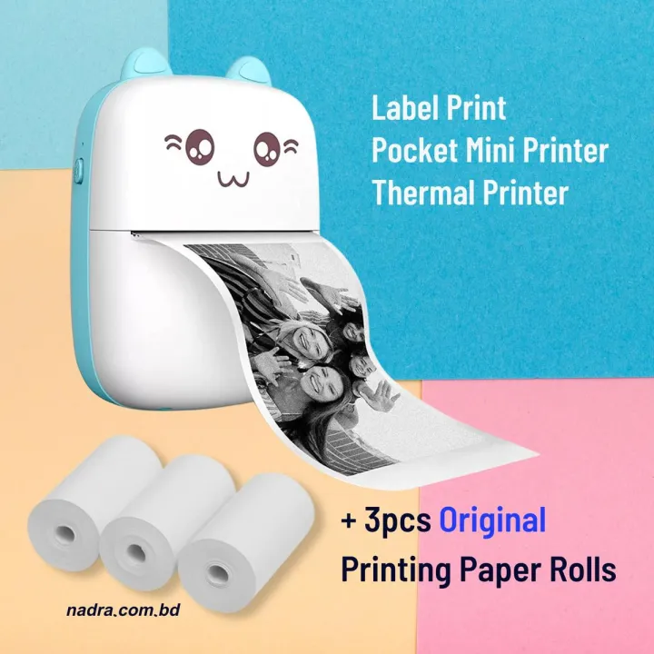 Thermal Mini Printer Label Sticker Printer Notes Printer Mobile Thermal Photo Printer Rechargeable Bluetooth Pocket Printer, Nadra-C9-Blue-Mini-3-Roll