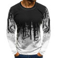 Painting Men's long sleeved T-shirt Spring and Autumn Color 3D Print O-Neck Pullover Casual Fashion Street Oversized T-shirt.