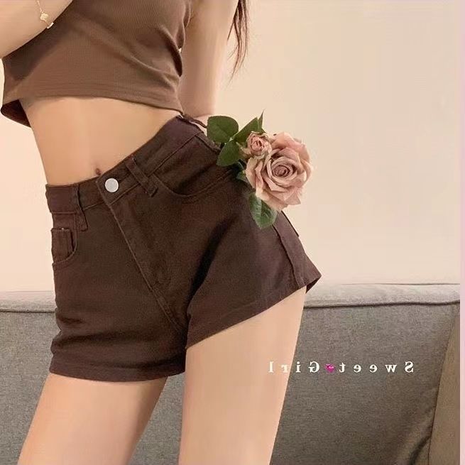 Summer%20Brown%20Stretch%20Denim%20Shorts%20Women's%20Small%20Versatile%20Hip%20Lifting%20Temperament%20Slim-Fit%20High%20Waist%20Figure%20Flattering%20Hot%20Pants%20Trendy%20-%20Image%203