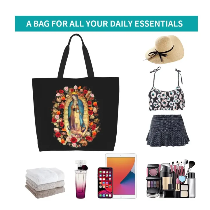 Printed%20Our%20Lady%20Of%20Guadalupe%20Mexican%20Virgin%20Mary%20Tote%20Shopping%20Bag%20Canvas%20Shoulder%20Shopper%20Mexico%20Catholic%20Saint%20Handbag%20-%20Image%206