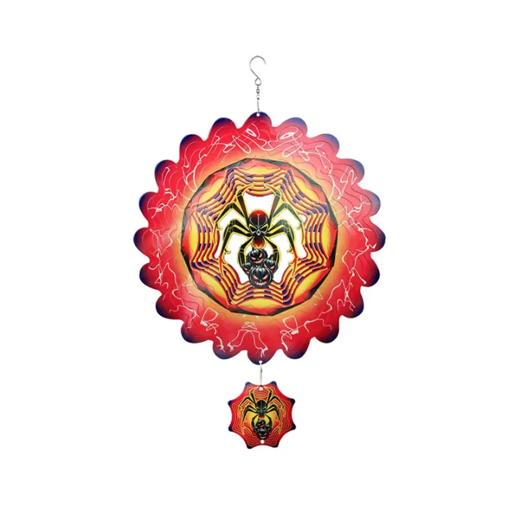 Halloween Spider Wind Spinner Rotating Garden Hanging Decor Kinetic Sculpture Wind Chime Yard Holiday Decoration