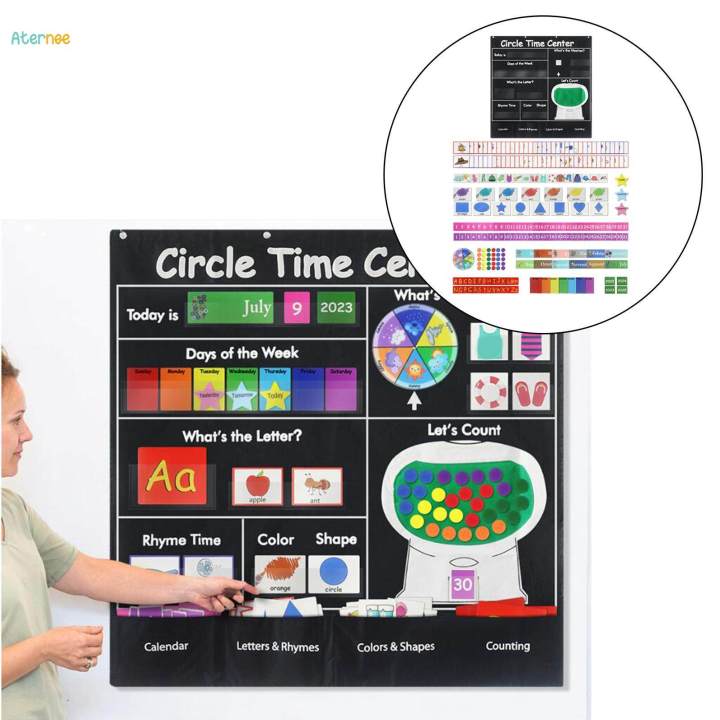 Circle Time Learning Center Pocket Chart Color Shape Counting Weather Learning Turnable for Teaching Aids Classroom Kindergarten Teachers