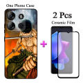 2 IN 1 Tecno Spark Go 2023 Case Soft TPU Colorful Painted Phone Case With Curved Tempered Film.