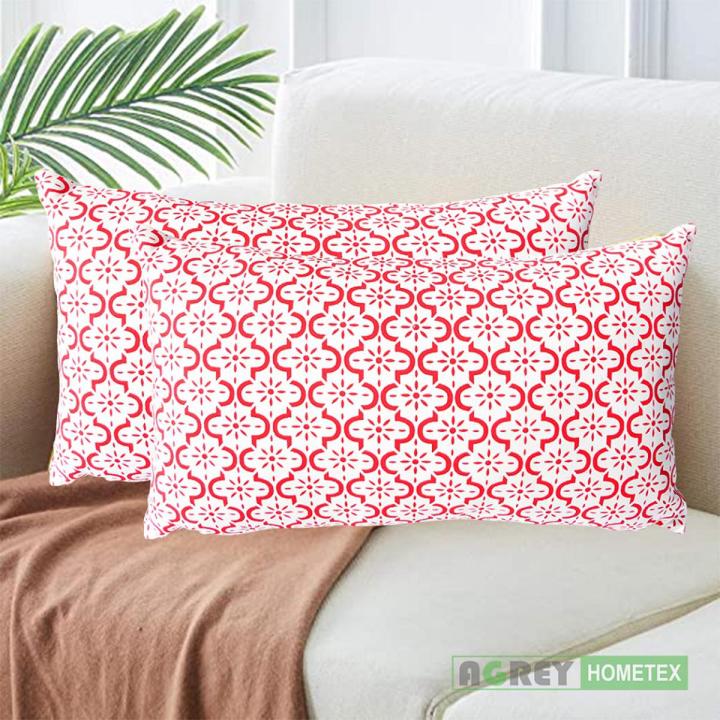 Fiber Cushion with Cover, White Red, (20