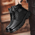 Men's shoes spring 2024 new high-top martin boots black biker tide shoes versatile non-slip wear-resistant fashion boots men.