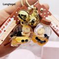 Pingente Keychain com Liquid Quicksand Garrafa, Simulação Óleo, Flutuante, Bubble Tea, Urso, Bonito, Na moda.