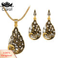 Carat 3Pcs Rhinestone Earrings Jewelry  Gemstone Peacock Pendant Fashion Necklace. 