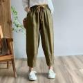Artistic Retro Leisure Style Linen Elastic Waist All-Match Summer Harem Pants.