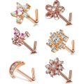 6Pcs 20G Nose Rings Studs, L-Shape Nose Nostrial Nose Piercing Body Jewerly L Shaped Nose Studs CZ Nose Screw Studs Rings. 
