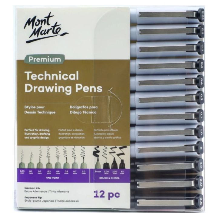 Mont Marte Technical Drawing Pens Fine Liner Pen 12pc