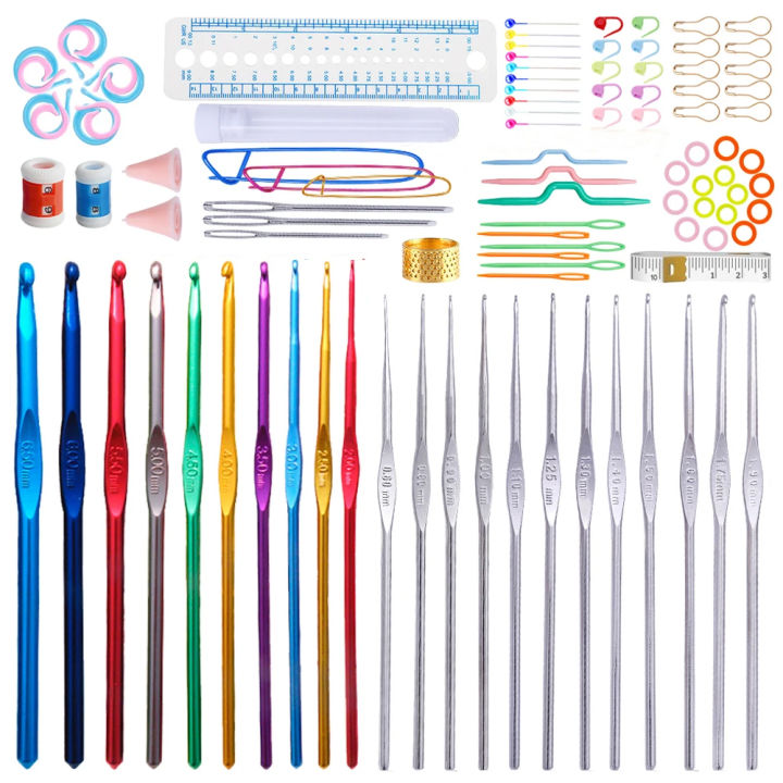 100 Pcs  Crochet Hooks Set With Pink Leather Case | 22 Different Sizes of Crochet Aluminum Hooks and Various Crocheting Accessories | Crocheting Set for Beginners and Experienced Crocheters