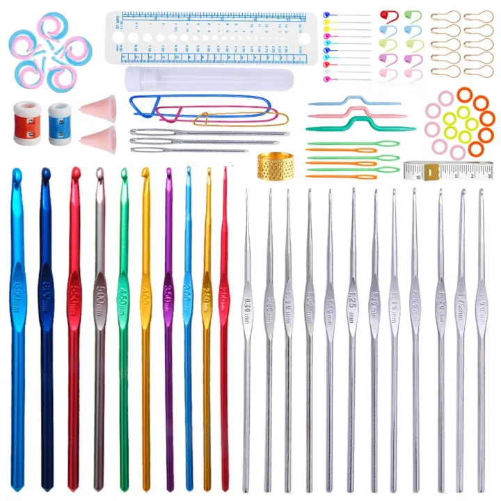 100 Pcs  Crochet Hooks Set With Pink Leather Case | 22 Different Sizes of Crochet Aluminum Hooks and Various Crocheting Accessories | Crocheting Set for Beginners and Experienced Crocheters