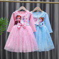 Girls Aisha princess dress frozen cartoon elsa dress spring and autumn children's bow mesh skirt. 