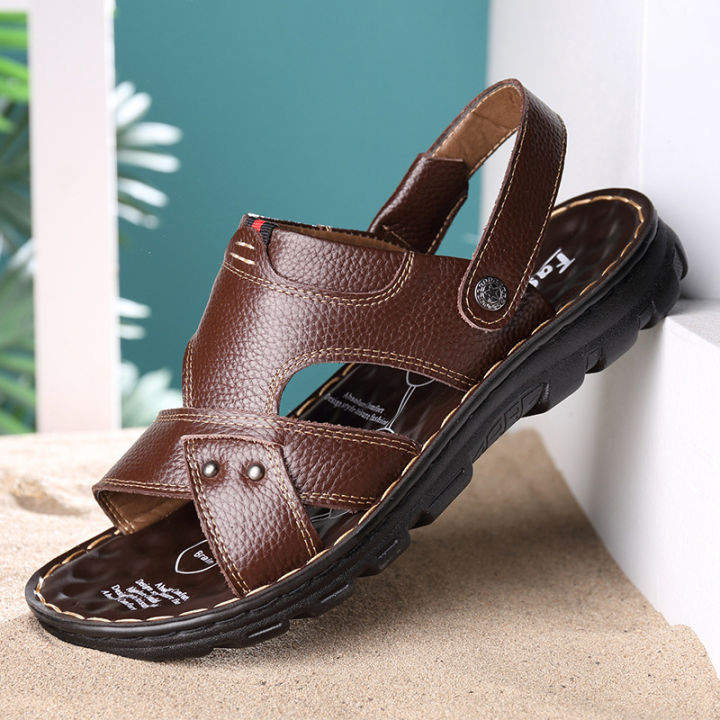 Foreign trade men's leather sandals summer trend sandals slippers dual-purpose casual soft-soled beach shoes dad sandals men