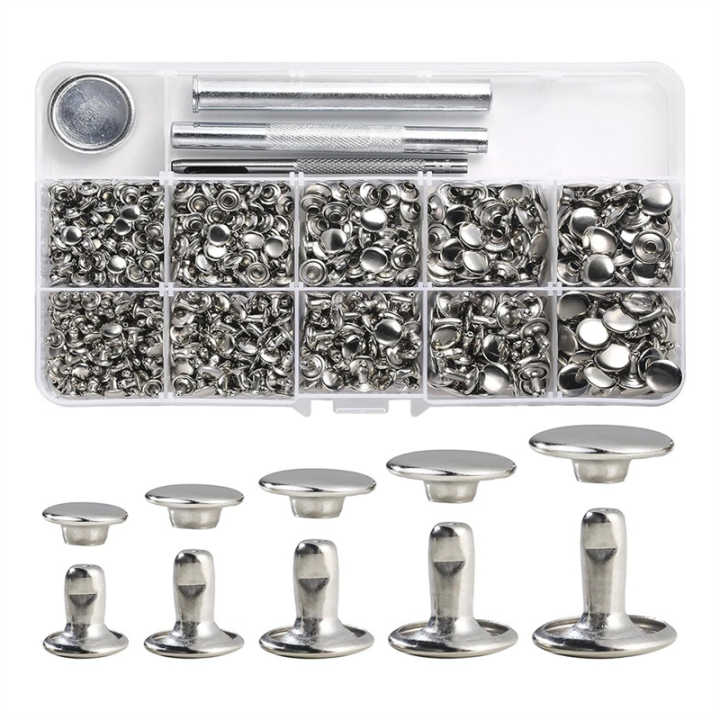 340 Sets Leather Rivet Kit Rivets Leather Double Hat Rivets Apparel Fabric for Repairing Clothes Shoes Bags Belts Durable Easy to Use D