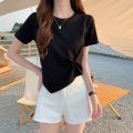 2023 Brand New Womens T shirt Round Neck Irregular Design Short Women T-shirts Leisure Slim Short Sleeve Woman T-shirt Tops Tees. 