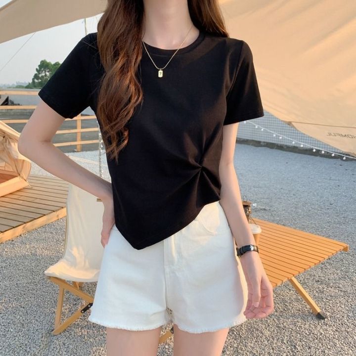 2023%20Brand%20New%20Womens%20T%20shirt%20Round%20Neck%20Irregular%20Design%20Short%20Women%20T-shirts%20Leisure%20Slim%20Short%20Sleeve%20Woman%20T-shirt%20Tops%20Tees%20-%20Image%205