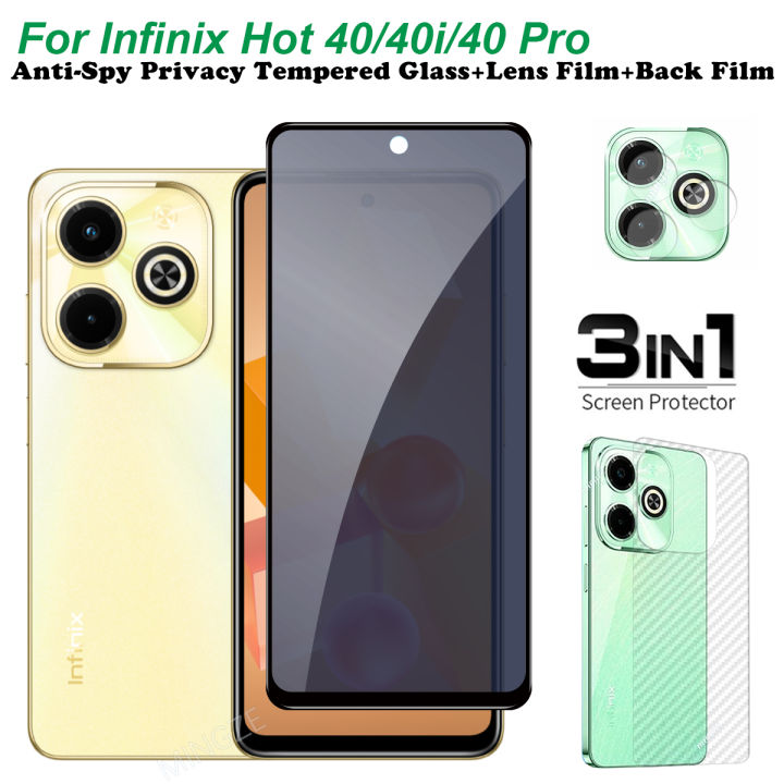for infinix Hot 40 Tempered Glass infinix Hot 40 Pro Screen Protector infinix Hot 40i Full Cover Screen Matte Privacy Glass 3In1 Carbon fiber back film