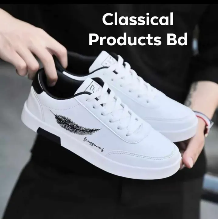 Sneakers For Men All Season Flyknit Fabric Slip-On Casual Sports Style Black & White