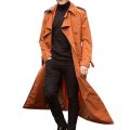 【Alien Alien】 Men Overcoat Vintage Long Trench Coat Men Double Breasted Jacket Coats Mens Business Black Long Solid Windbreak Coat Outwear.