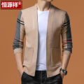 Hengyuanxiang New Spring and Autumn Knitted Cardigan Men's Middle-Aged round Neck Korean Style Casual Men's Clothing Sweater Coat.