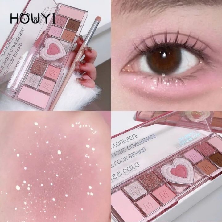 Pink Love Heart Eyeshadow Palette Pearly Matte Glitter Highlighting