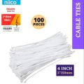 Cable Ties 4 Inch 3 X 150 mm White Color Durable Nylon Self-Locking Electric Zip Tie-100 PCS Packet.